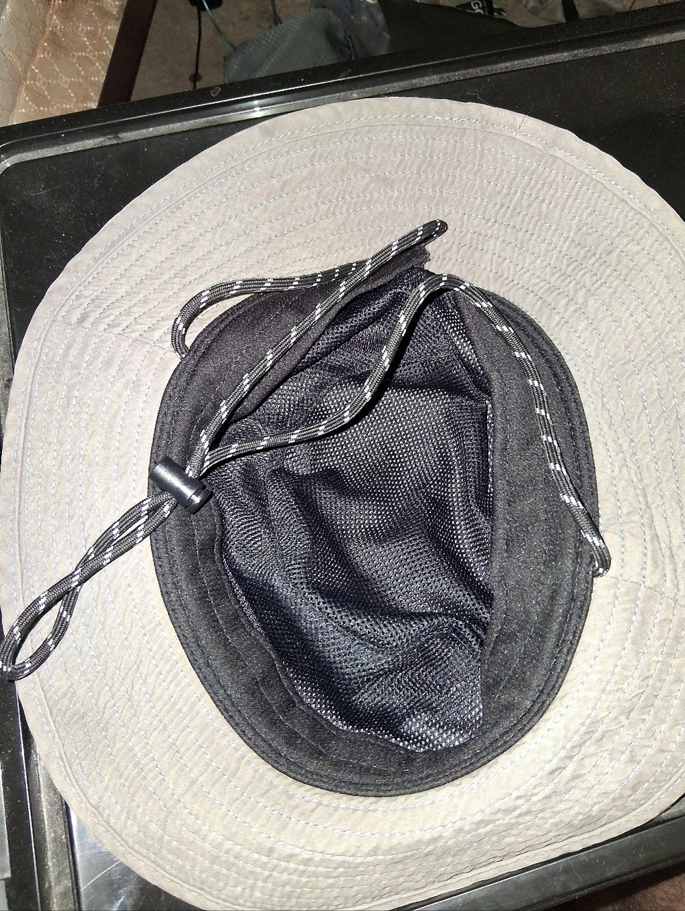 adidas Khaki Bucket Hat with Black Webbing and Rubber Trefoil Side Velcro Pocket - Picture 7 of 7